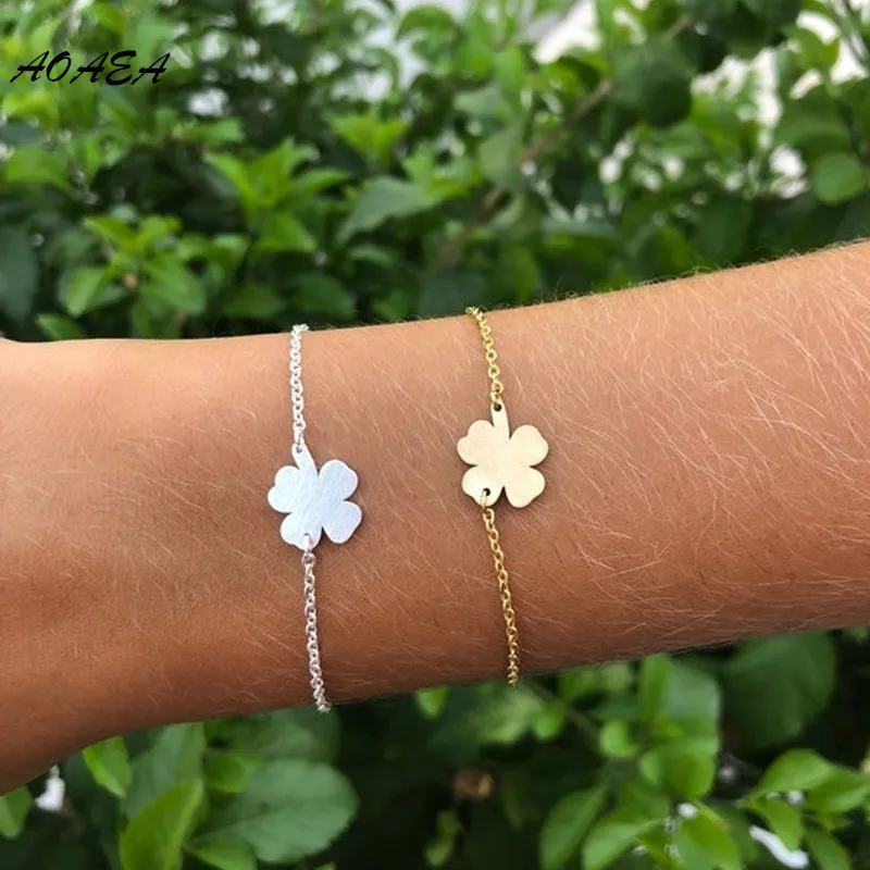 Stainless Steel Good Luck Wish Four Leaf Clover Bracelet For Women Best Friends Pulseras Bileklik Shamrock St. Patrick\'s Day