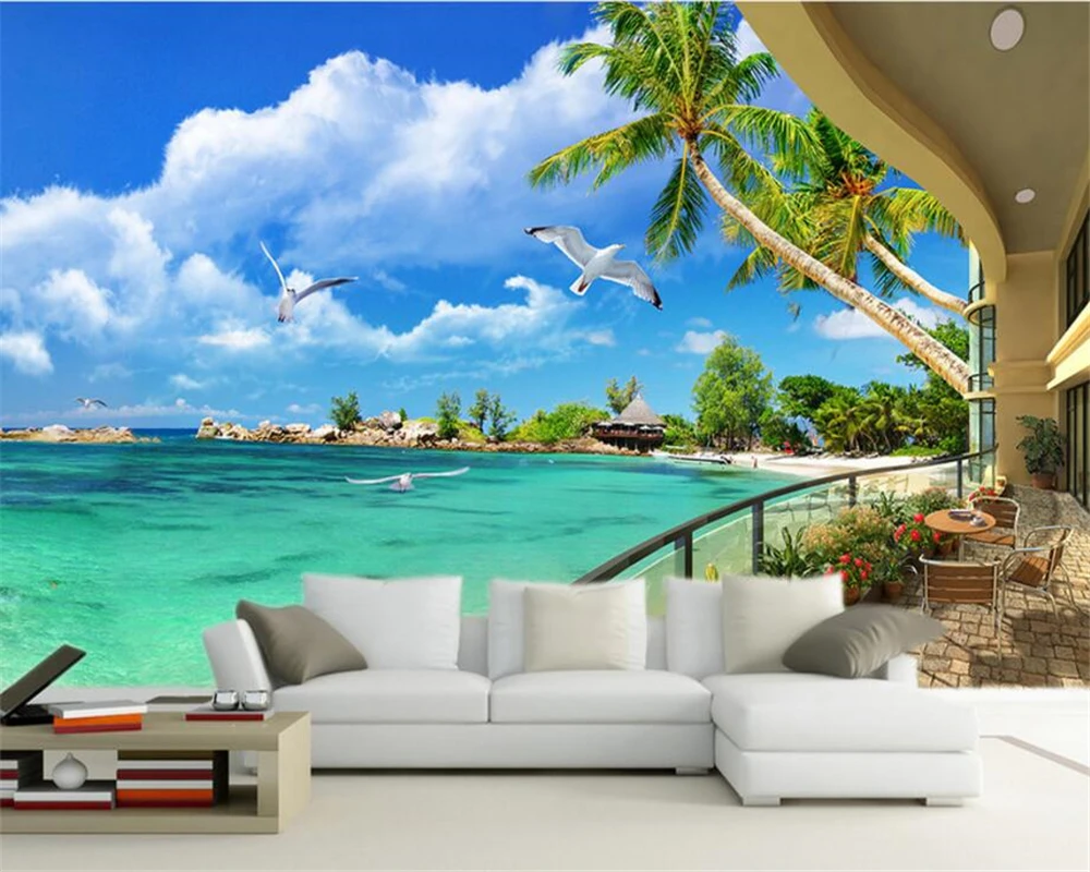 

Beibehang Custom Wallpaper Living Room Bedroom Mural 3D Wallpaper 3D Balcony Sea View TV Background Wall wallpaper for walls 3 d