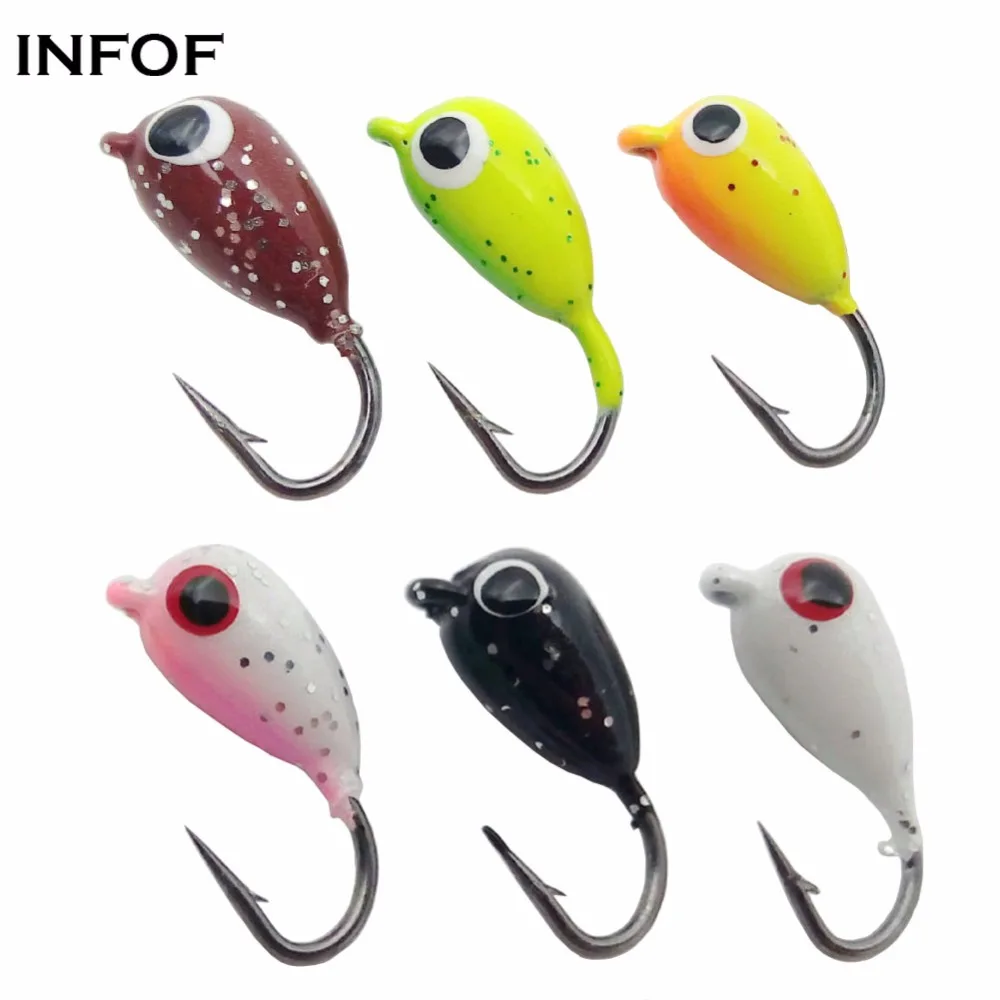 

INFOF 12 шт./лот, рыболовные крючки для подледной рыбалки, джиг-головка 0,71 дюйма, 0,08 унций, джиг для подледной рыбалки