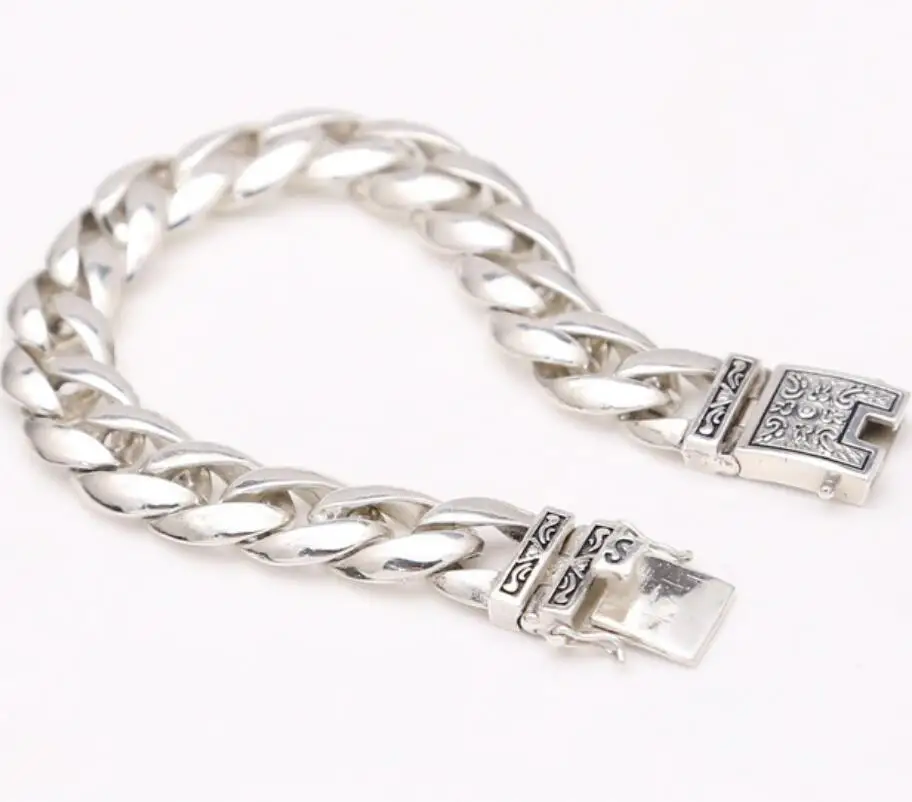 Pure Silver 925 Silver Jewelry Glossy Flat Link Chain Fashion S925 Bracelet