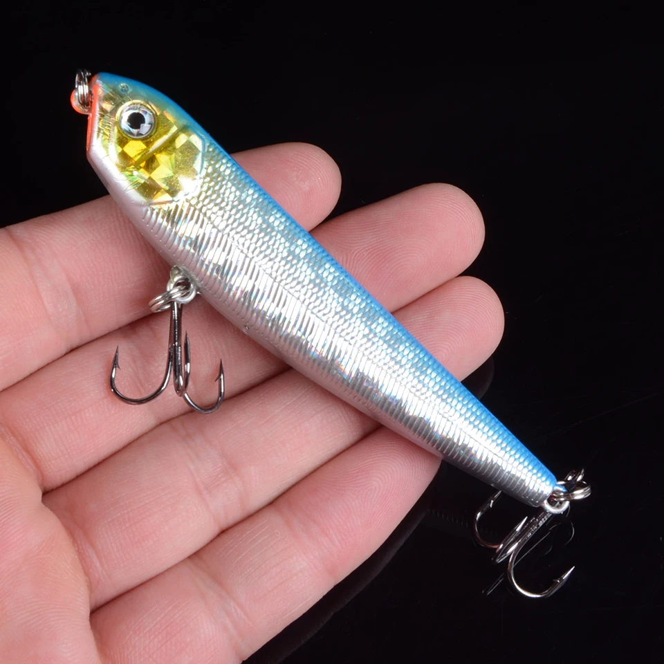 1pcs Top Water Fishing Lure Wobbler Hard Plastic Artificial Surface Pencil Minnow 8.5cm 10g with 3D Eyes