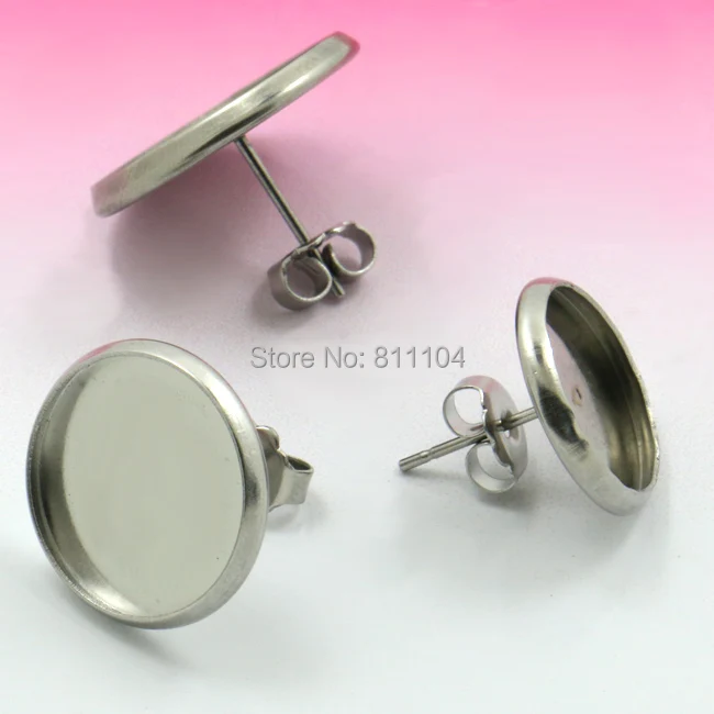 

Blank Stainless Steel stud Earrings Bases with Round Bezel tray Glass Cabochon Settings Earrings post with Stopper Back Findings