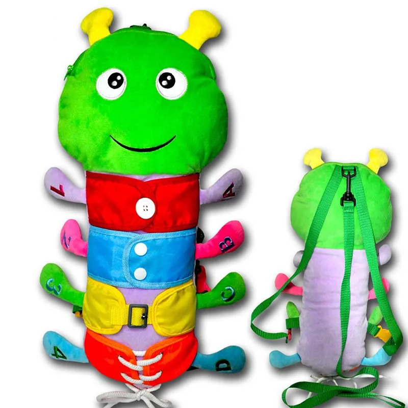 Children's autonomous life learning lace pull zipper multifunctional child gift early teach plush toys anti-loss backpack