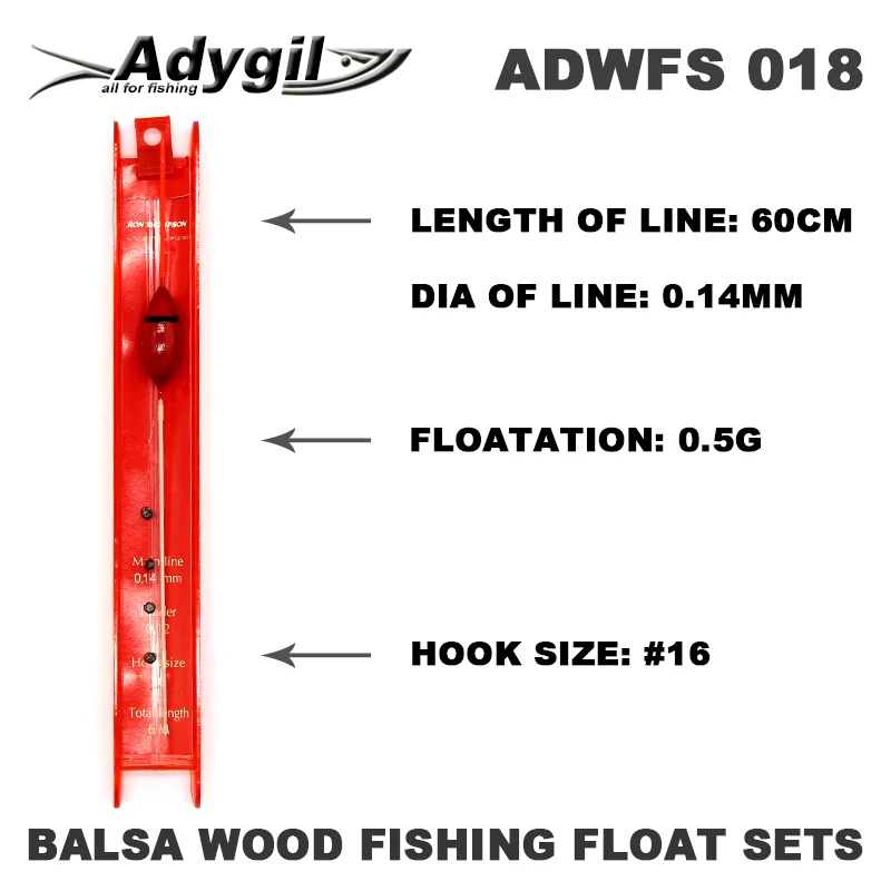 Adygil Balsa Wood Fishing Float Sets ADWFS 018 Floatation 0.5g Length of Line 60cm Hook Size #16 5pcs/lot