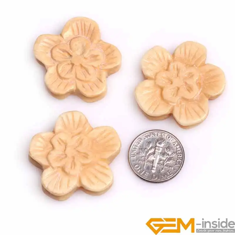 

29mm Big Plants Flower Carved Bone Cabochon Beads Loose Bead For Jewelry Making Bulk 3 PCS Wholesale