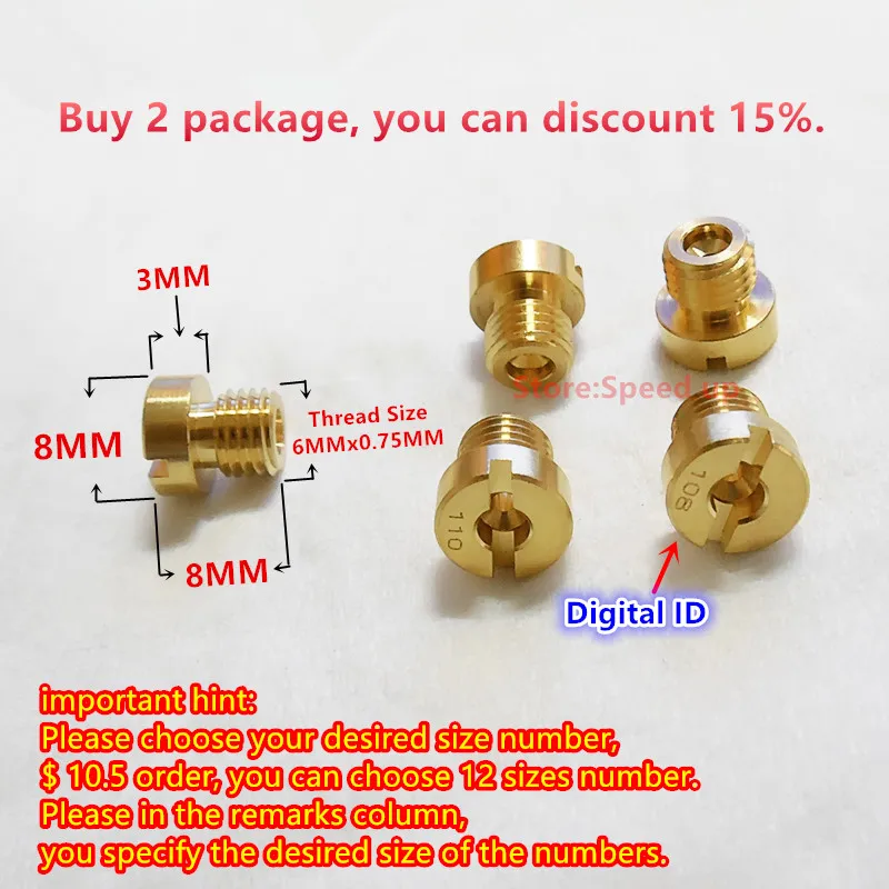 

(12 pcs/pack) NC T6 motorcycle NC DELLORTO main jet PHVA carburetor main injectors 6MM whorl Have a digital ID(choose your size)