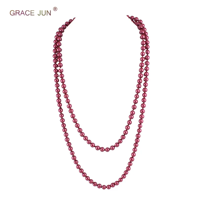 Grace Jun Handmade ART DECO Fashion Faux Pearls Flapper Beads Cluster Long Pearl Necklace for Women Luxury Gorgeous Necklace 55