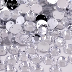 Junao 4 5 6 8 10 Millimetri Cucire su Trasparente Bianco Rhinestones di Cristallo di Flatback Rotondo Strass da Cucire Acrilico Cristalli Pietre per Abiti Fai da Te