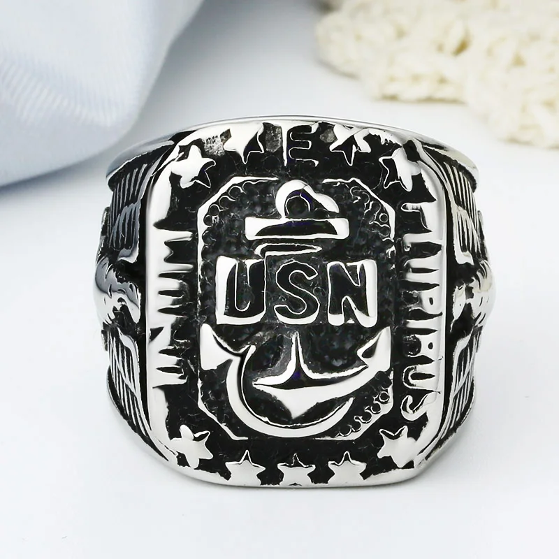 Vintage USA Marine Corps Anchor Ring Finger Eagle Ring for Men Stainless Steel Fashion Jewelry US Army Men Signet Rings Dropship
