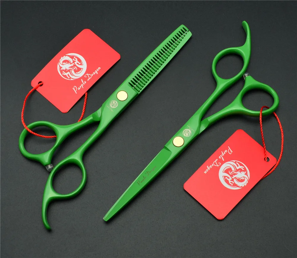 

1023Z 5.5'' Purple Dragon Green Colour Factory Price Hairdressing Scissors 440C Cutting Scissors Thinning Shears Hair Scissors