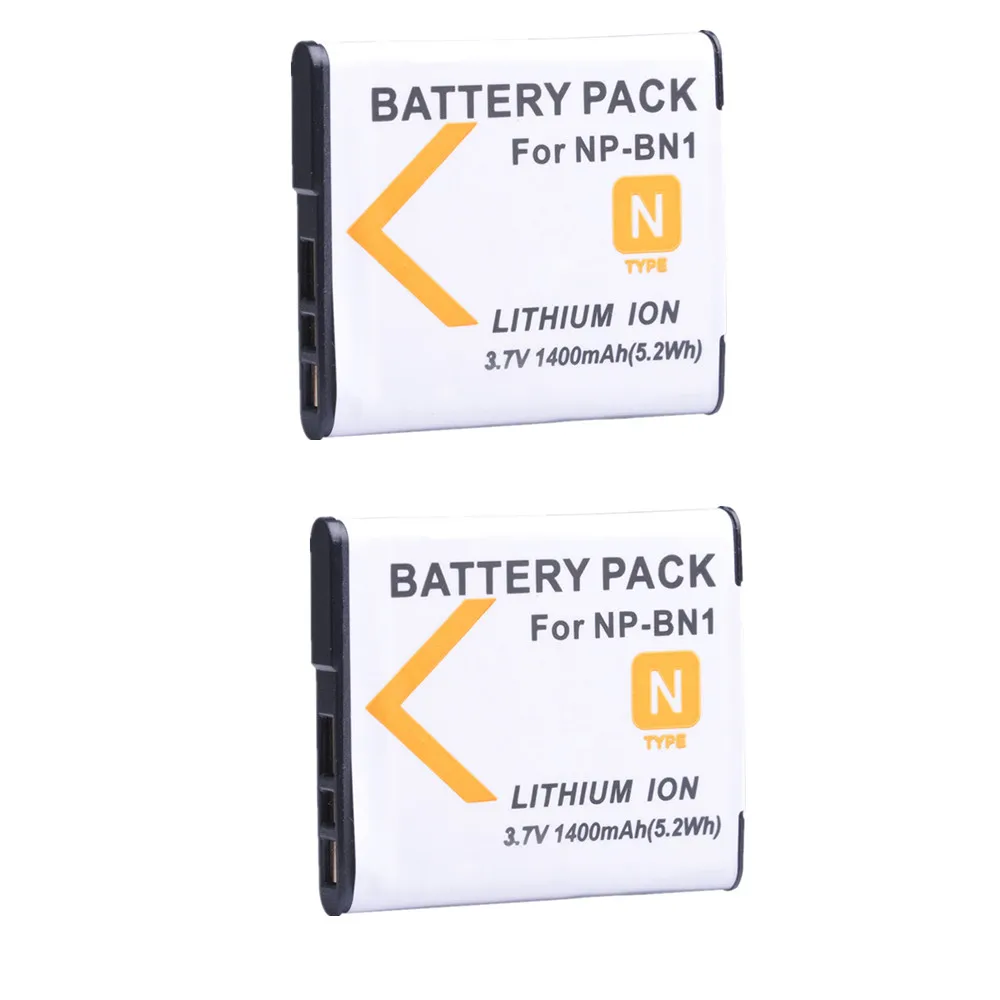 2pc 3.7V NP-BN1 NP BN1 Camera Battery 1400mAh for Sony DSC-W390 DSC-W380 DSC-W370 DSC-W350