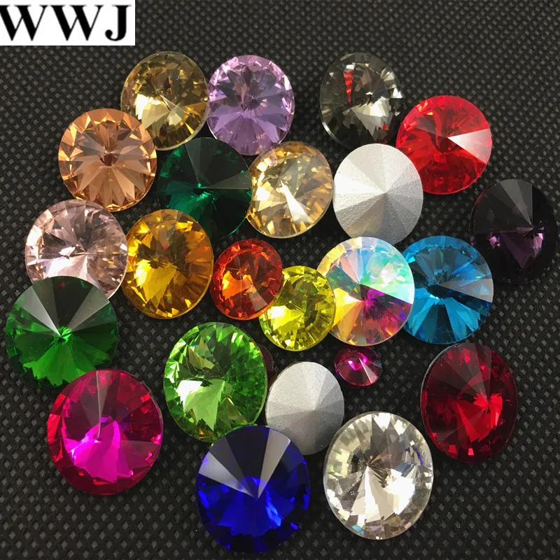 All Sizes Colors Glass Rivoli Crystal Fancy Stone 6mm 8mm,10mm,12mm,14mm,16,18mm Jewelry Stones AB, Pink,Siam Red can Mix