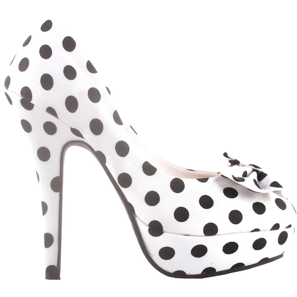 LF30406-2 Ladies Cute Bow Satin Polka Dot Party/Club Platform High Heels Pumps Court Shoes