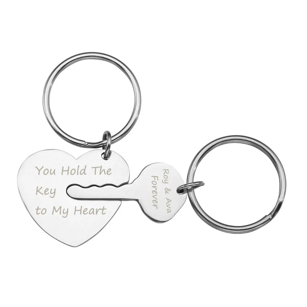 Amxiu Two Pieces Personalized 925 Silver Key Chains Custom Names Words KeyChains Jewelry For Lovers Women Men Keys Accessories