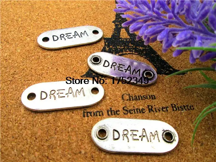 10 PCs - Dream Charm, Word Dream Connector, Antique Silver/Bronze,, Accessories, DIY Supplies, Jewelry Making Findings, 33*13mm