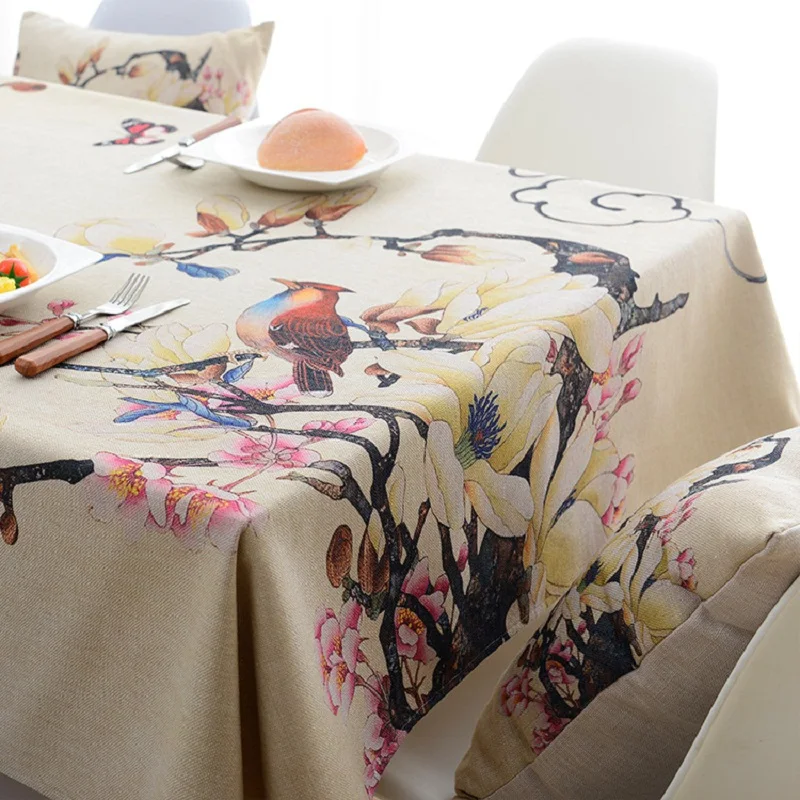 

Flowers Birds Digital Printed Polyester Fabric Waterproof Tablecloth Covers Decoration Table Cloth toalha de mesa