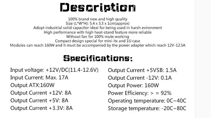 Car Auto Mini ITX Pico PSU DC ATX PC Switch DC-DC ATX Power Supply  12V DC Input 160W Output