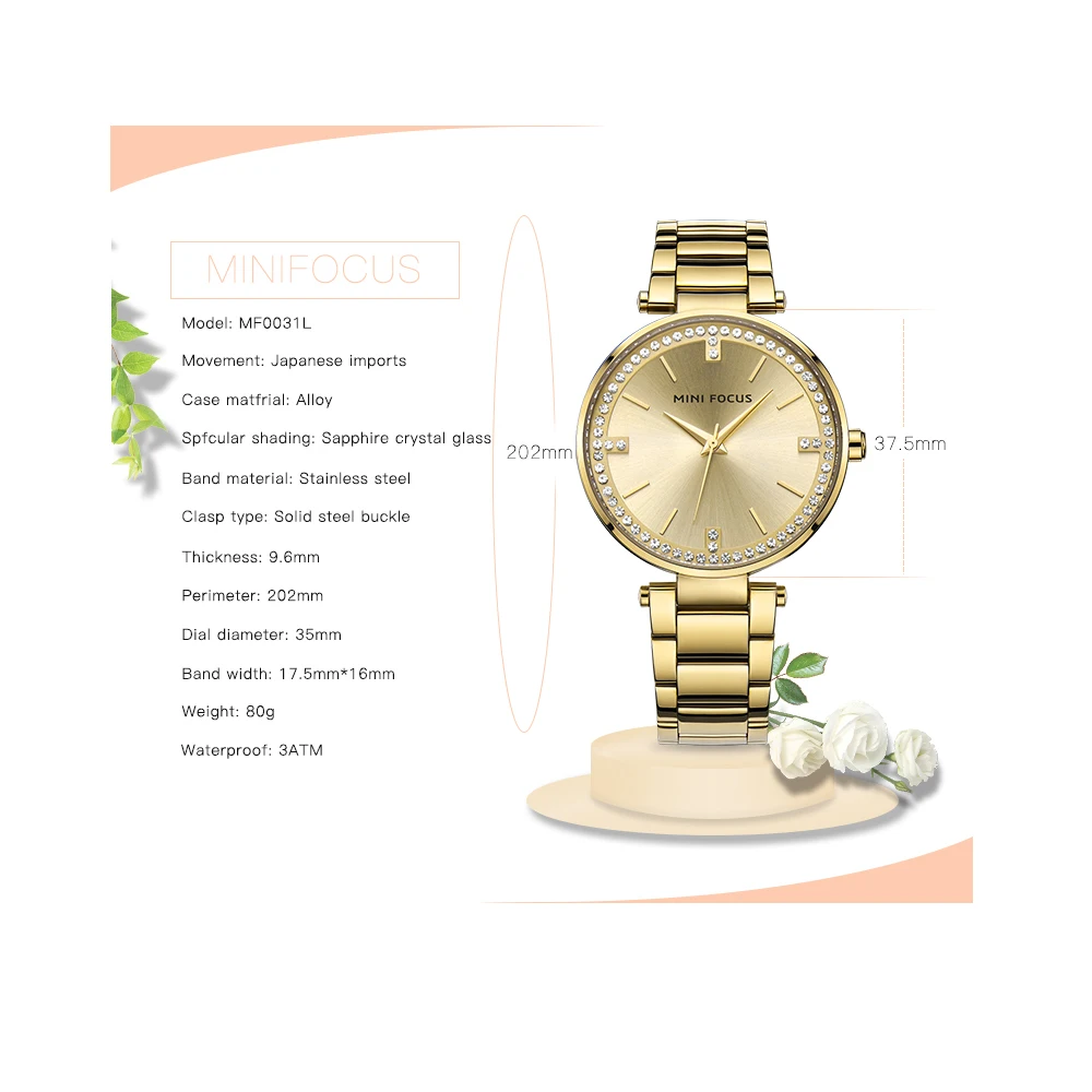 Relojes MINI FOCUS para mujer, relojes de pulsera de lujo de cuarzo de oro rosa a la moda para mujer, relojes de pulsera femeninos 2024