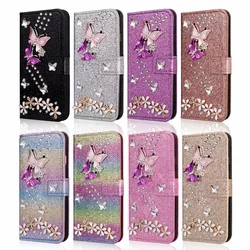 Diamond Flower Butterfly Flip Wallet Glitter Leather Case Cover For Samsung Galaxy Note 20 10 9 8 S21 S20 FE Ultra S10/9/8 Plus