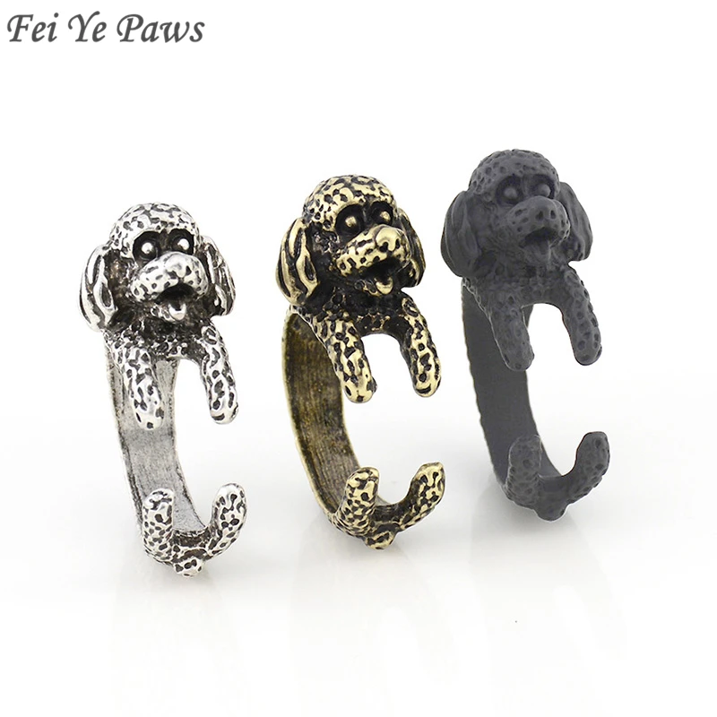 Retro Black Boho Bichon Dog Wrap Ring For Women Anel Cute Animal Poodle Pet Ring Midi Finger Couple Rings Men Girls Unique Gift