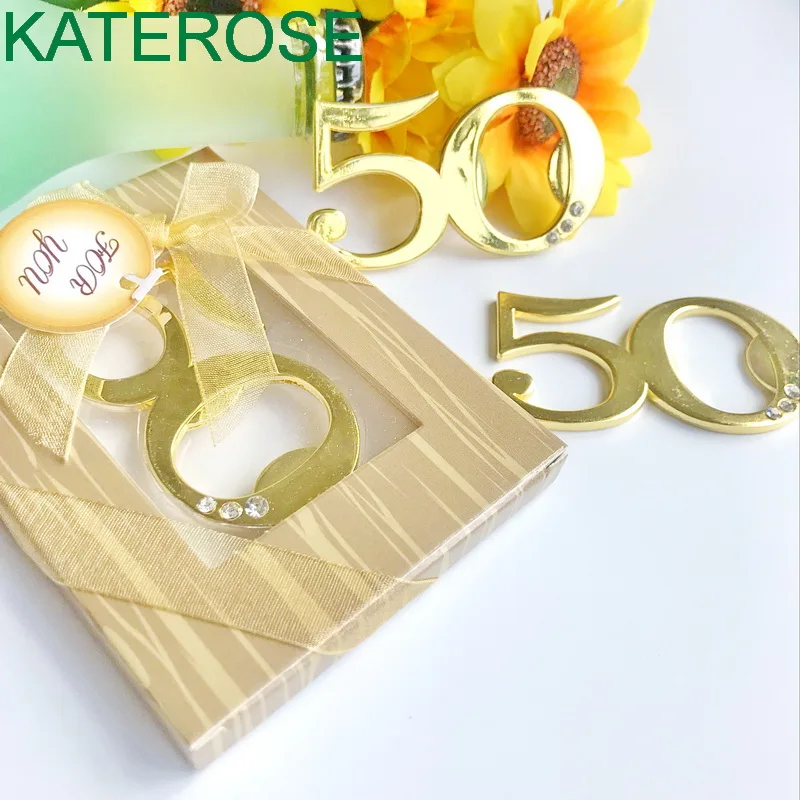 12PCS Gold Digital 50 Beer Openers 50th Design Golden Bottle Opener Wedding & Party Bag Filler Favours