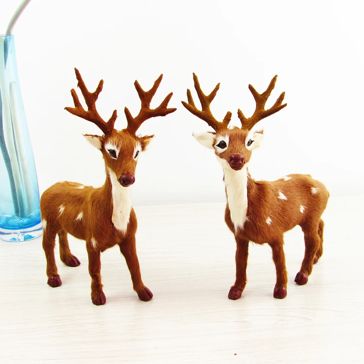 

Игрушечный олень sika deers, модель из пластика и натурального меха, 15x21 см, 1 комплект/2 штуки, ручная работа, украшение для дома, рождественский подарок w5738