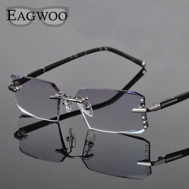 Metal Alloy Eyeglasses Men Rimless Prescription Reading Myopia Color MR-8 Crystal Glasses Big Wide Frameless Spectacle  258003