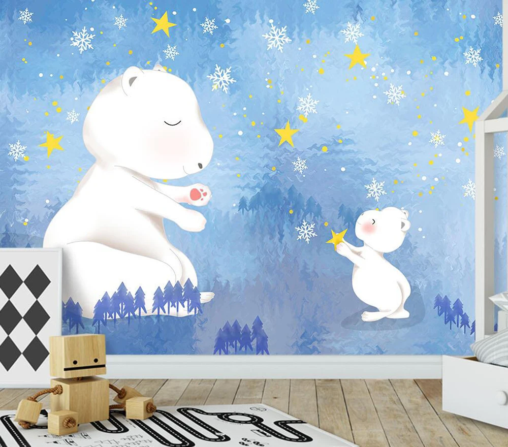 

Custom wallpaper Snow scene white bear parent-child background wall