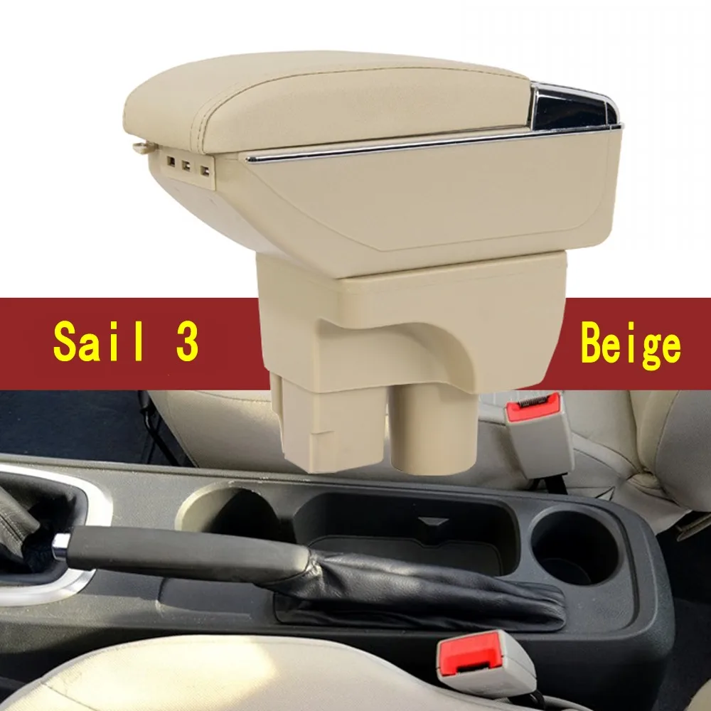 

For Chevrolet Sail 3 Armrest Central Store Content Storage Box With Cup Holder Ashtray ABS Leather Accessory 2015-2018