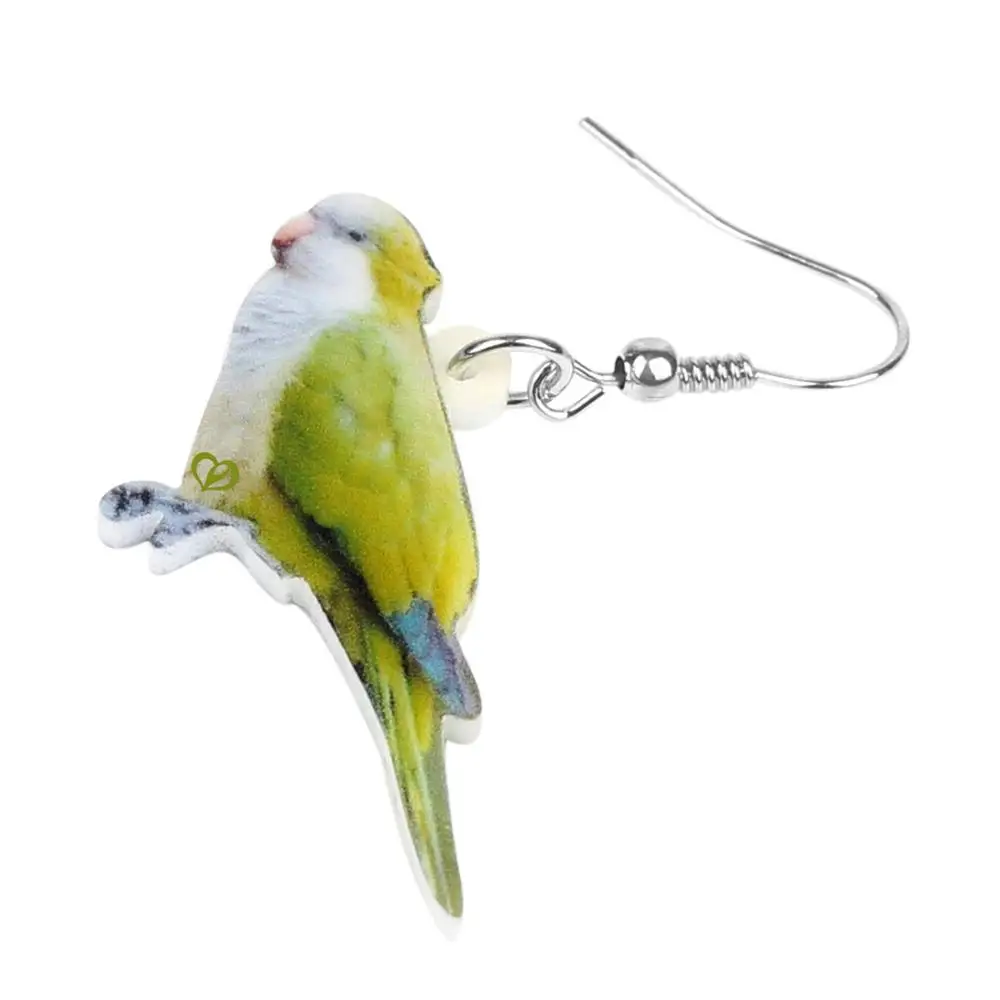 WEVENI Acrylic Light Green Cute Monk Parakeet Bird Earrings Drop Dangle Fashion Animal Jewelry For Women Girls Gift Accessories