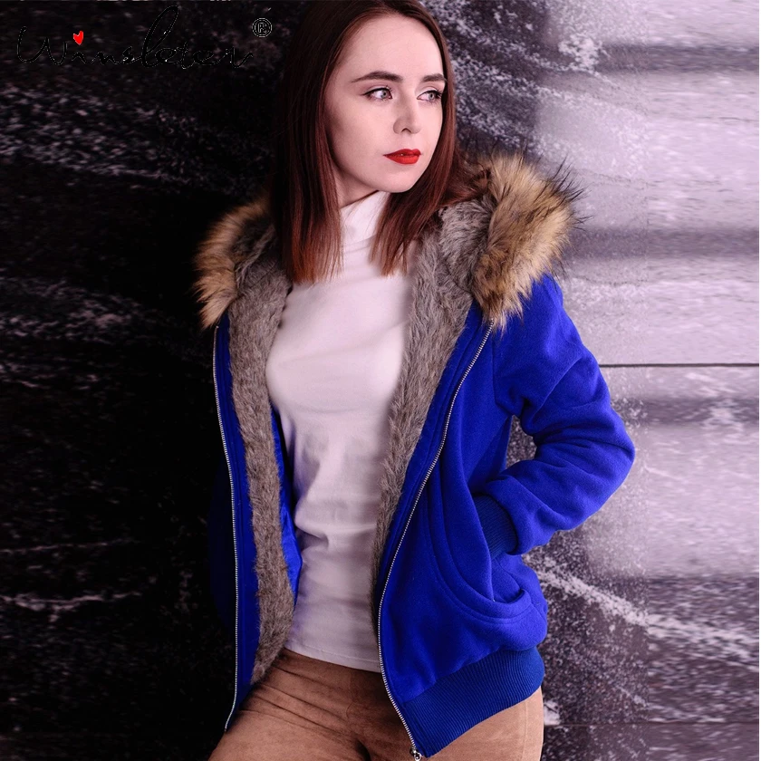 Winter Coat Women Thick Sweatshirt Hoodies Fur Hooded Outwear Jacket Black Coat Cardigans  3XL For Big Women C61010