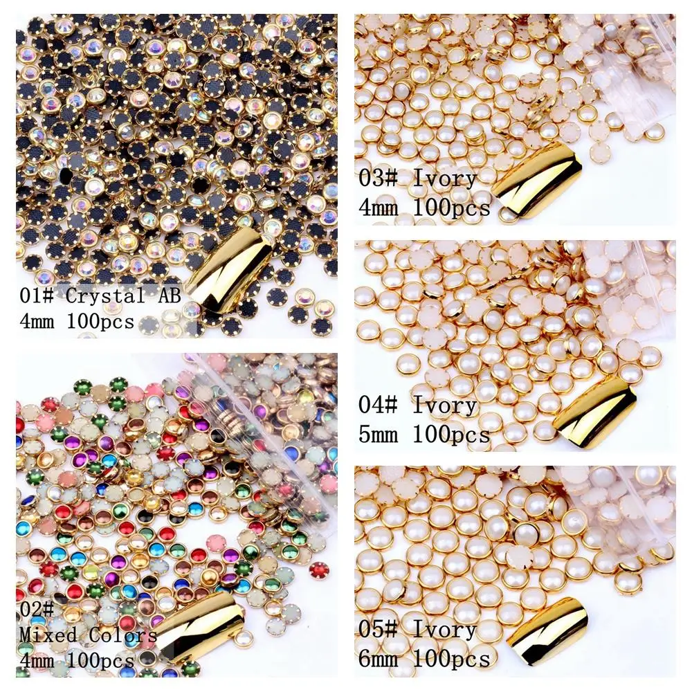 100pcs 4mm 5mm 6mm Many Colors Half Round Pearls Metal Rhinestone DIY Nail Art Nail Beads Beauty Glitter Decoration