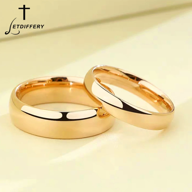 Letdiffery Simple 2/4/6/8mm Stainless Steel Wedding Rings Golden Smooth Women Men Couple Ring Fashion Jewelry