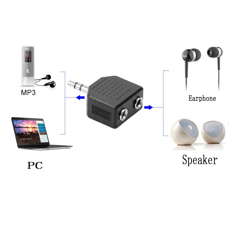 Audio Earphone Splitter Adapter Music Sharing 3.5mm to 2 Earbuds Stereo Headset Splitter Headphone Accessories Connector