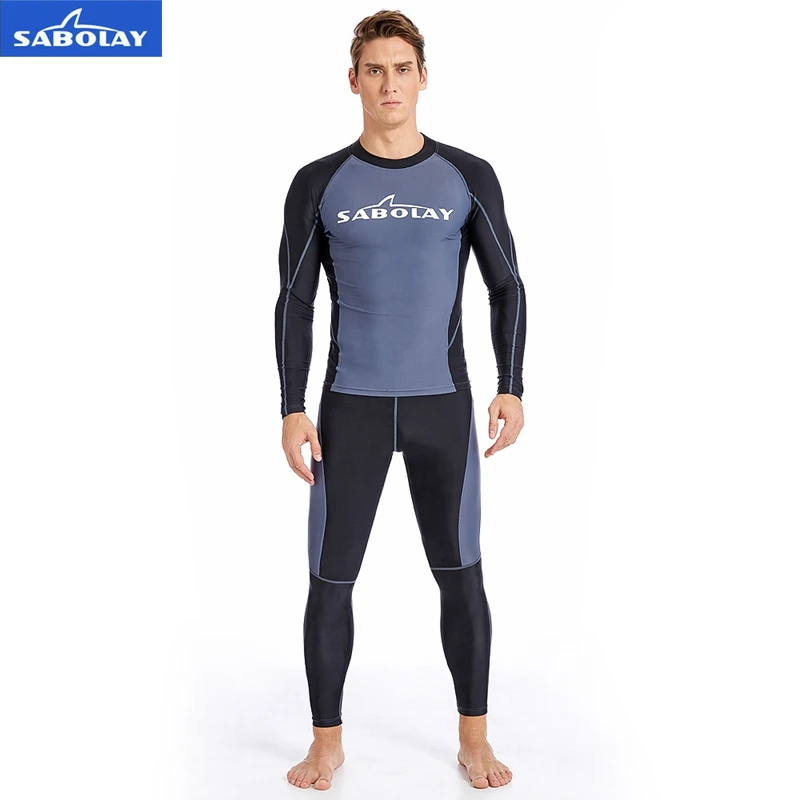 

SABOLAY Men Rashguard Lycra Super Elastic Long Sleeve Surfing Diving Swim Sunscreen UV Quick Dry Swimwear Protect T-shirt Pants