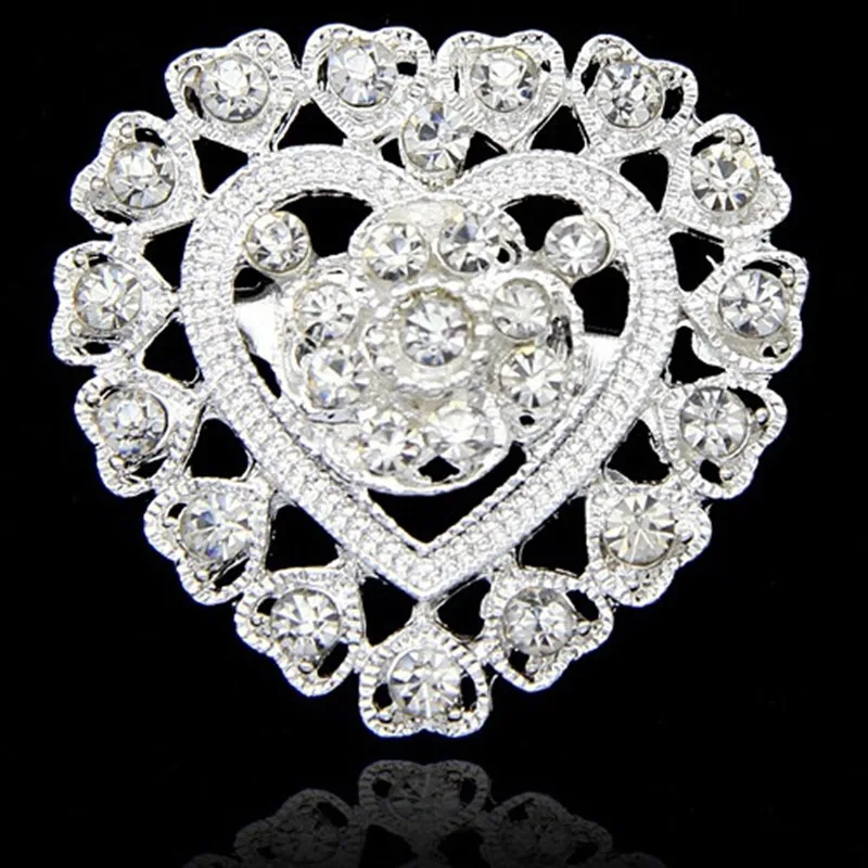 

Silver Color Clear Rhinestone Crystal Lovely Heart Shaped Woman Pin Brooch