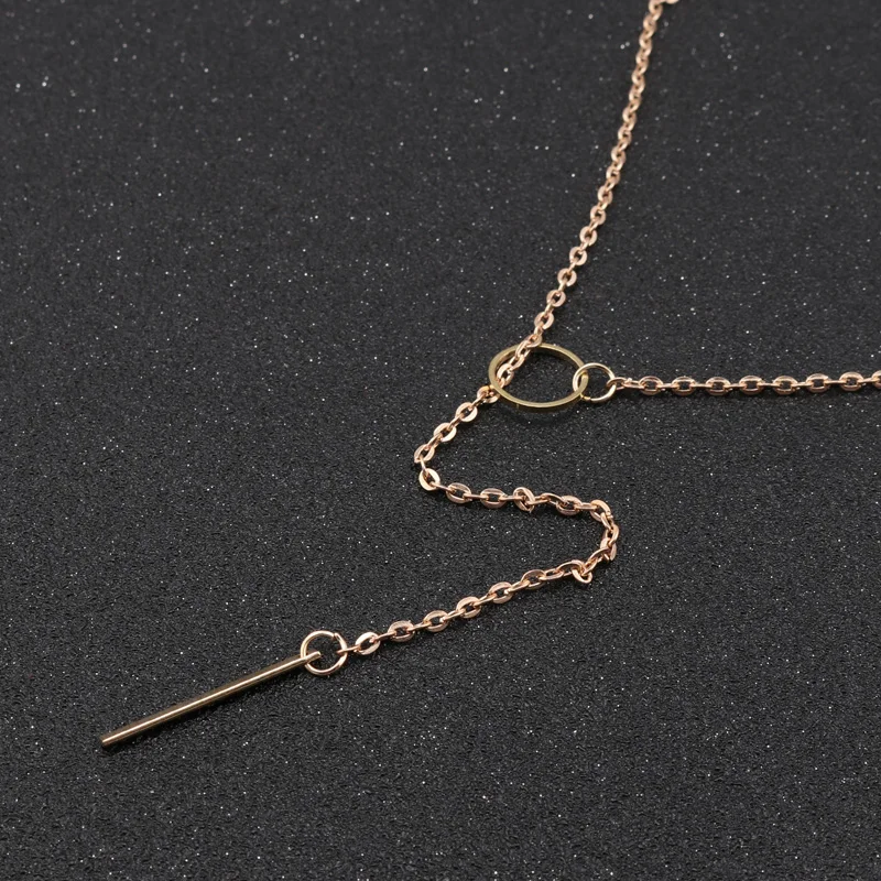 Aihua Minimalistische Halskette mit rundem Stab-Anhänger für Frauen, Schlüsselbein-Halskette, lange Kette, Modeschmuck, Statement-Geschenke für Mädchen – Detail 14