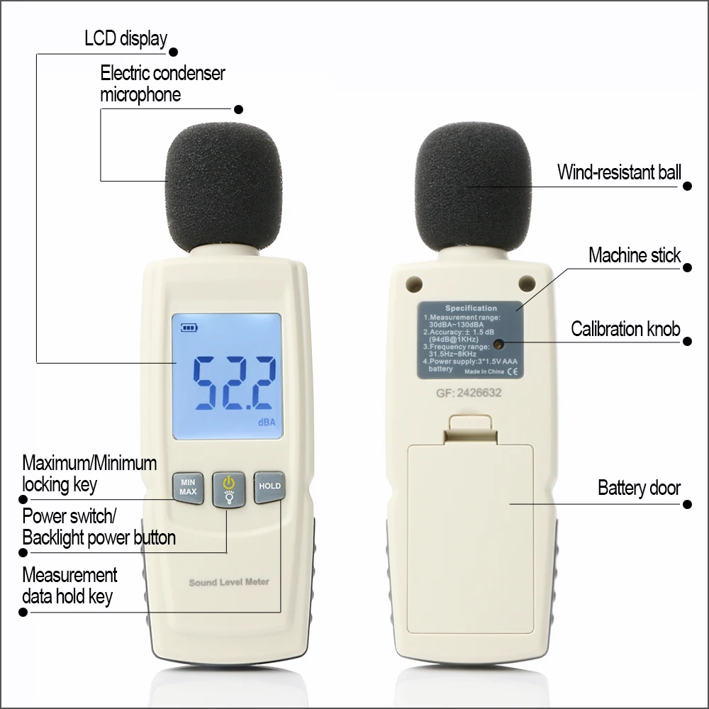 RZ Sound Level Meters Digital Sound Level Meter Sonometros Noise Audio Leve Meter 30-130dB Decibels Tester GM1352 Sound Meter