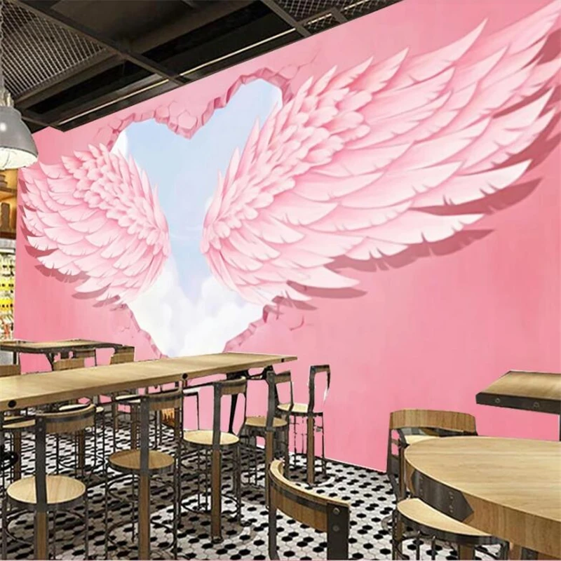 wellyu papel de parede Retro 3D pink love angel wings tooling background custom wallpaper large mural home decor papier peint