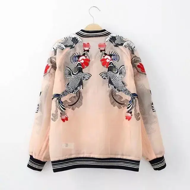 The New women jacket Chinese style embroidery fish Loose summer coat  woman O-neck Retro Baseball uniform coat S-XL