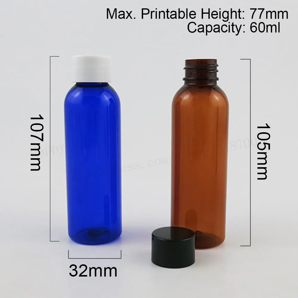 100 x 60ml Empty Clear Amber White Black Green Blue Toner Lotion Plastic Bottle With Plastic Cap PP Inserts Cosmetic Container