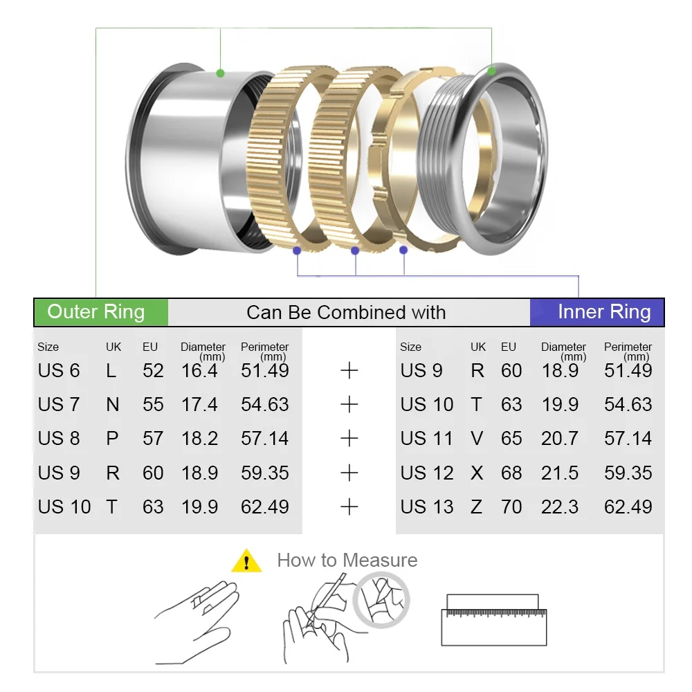 Cremo Gear Gold Ring Interchangeable Stainless Steel Rings Gear Band Combination Fidget Meditation Wedding Ring Femme Bijoux