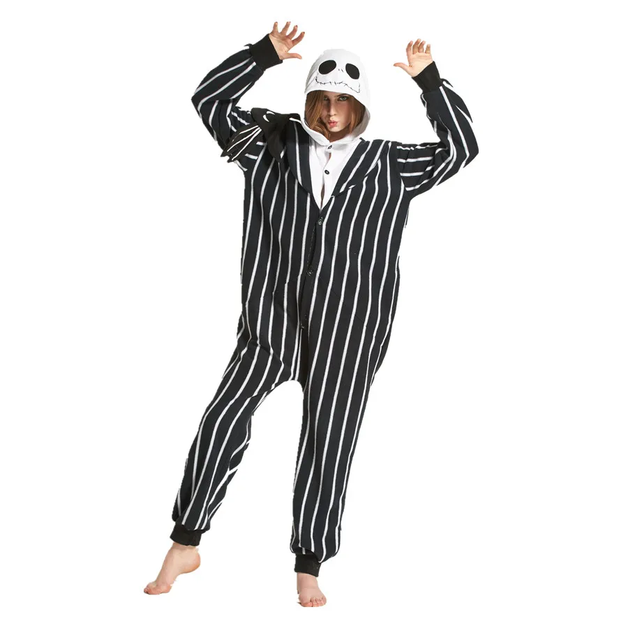 Jack Skellington Cosplay Fato para Adulto, Polar Fleece, Kigurumi, Rei Abóbora, Pijamas Onesies, Halloween e Festa de Carnaval