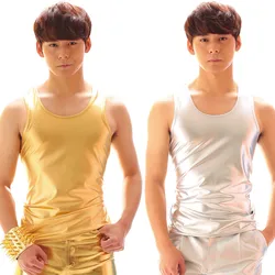 Jazz Men Singer Costumes Hip Hop Stage Clothes Gold Silver Personality Tight-Fitting Stretch Slim Sequin Vest Male Tops DNV10058