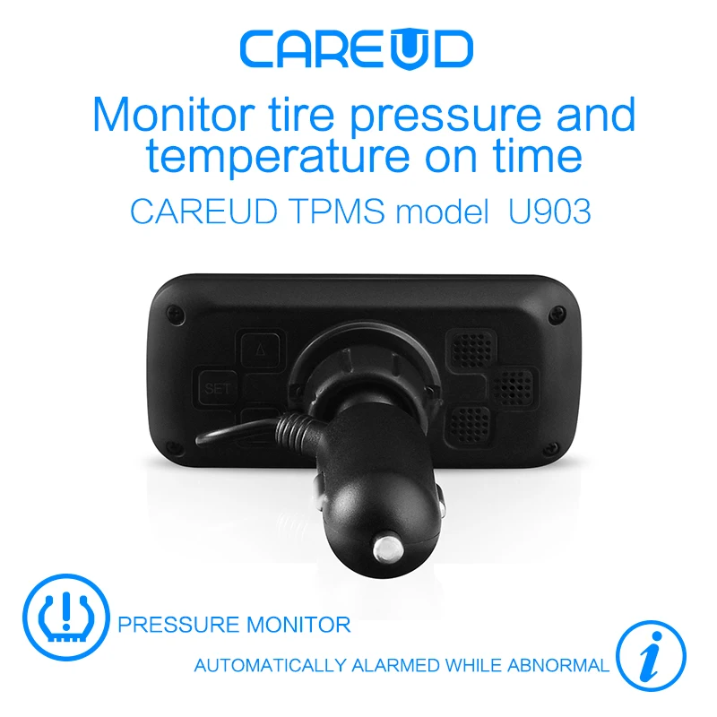 CAREUD-sistema de control de presión de neumáticos para coche, dispositivo TPMS inalámbrico con 4 sensores de batería reemplazables internos, pantalla LCD, U903