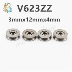 10pcs/lot V623ZZ V Groove Roller Wheel Ball Bearings 3*12*4 mm Embroidery Machine Pulley Bearing V623 623V (Carbon steel)