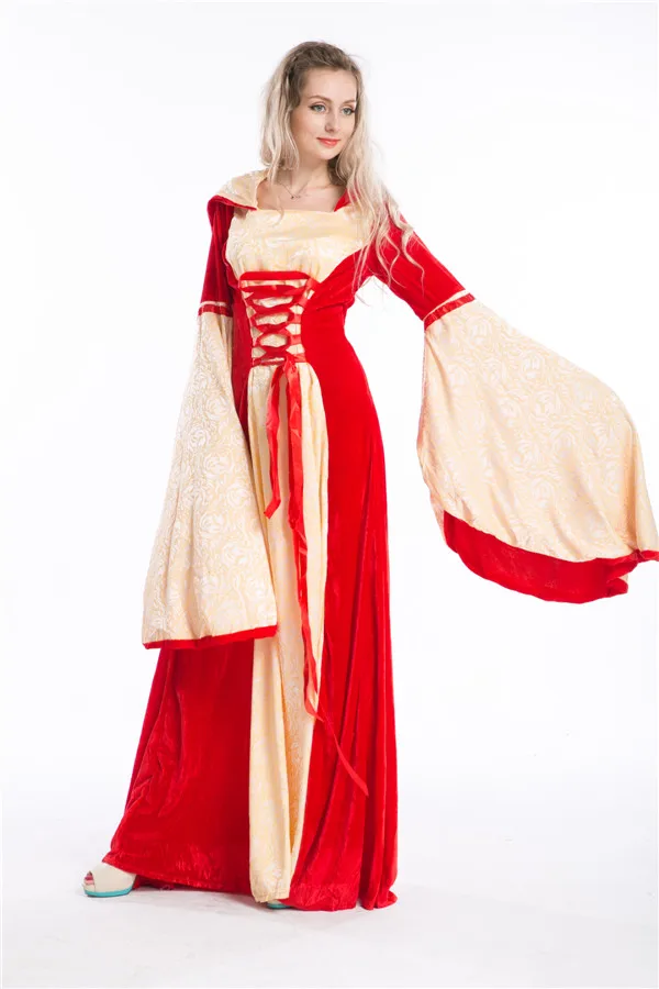 Costumes d'halloween pour femmes, rétro, rouge, doré, palais, reine victorienne, Vintage