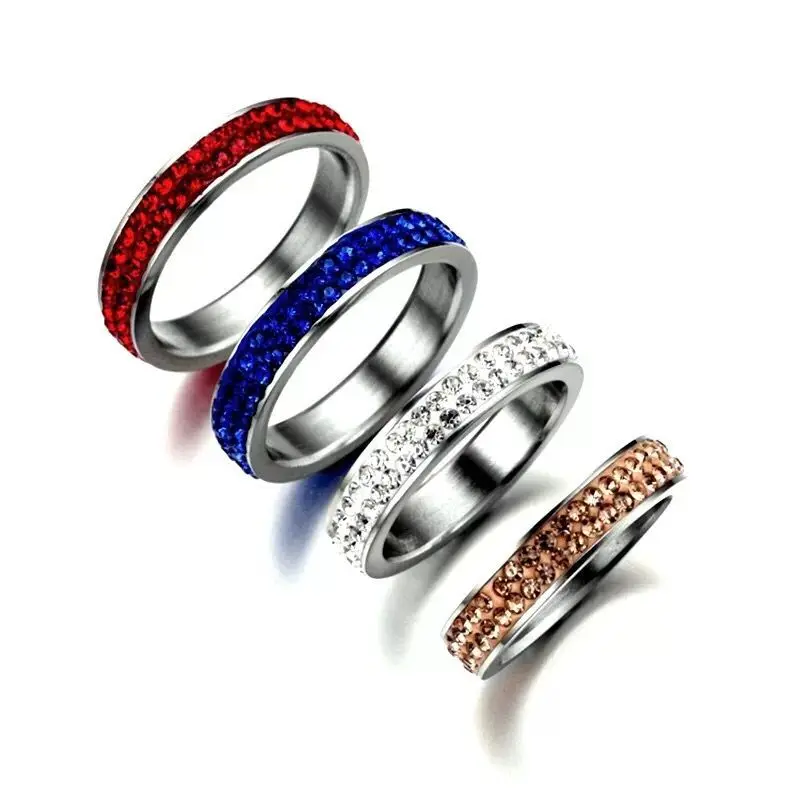 Wholesale Jewelry -- 2 Row Lines Clear / Red / Blue / Brow Crystal Rings for Women No Change Color