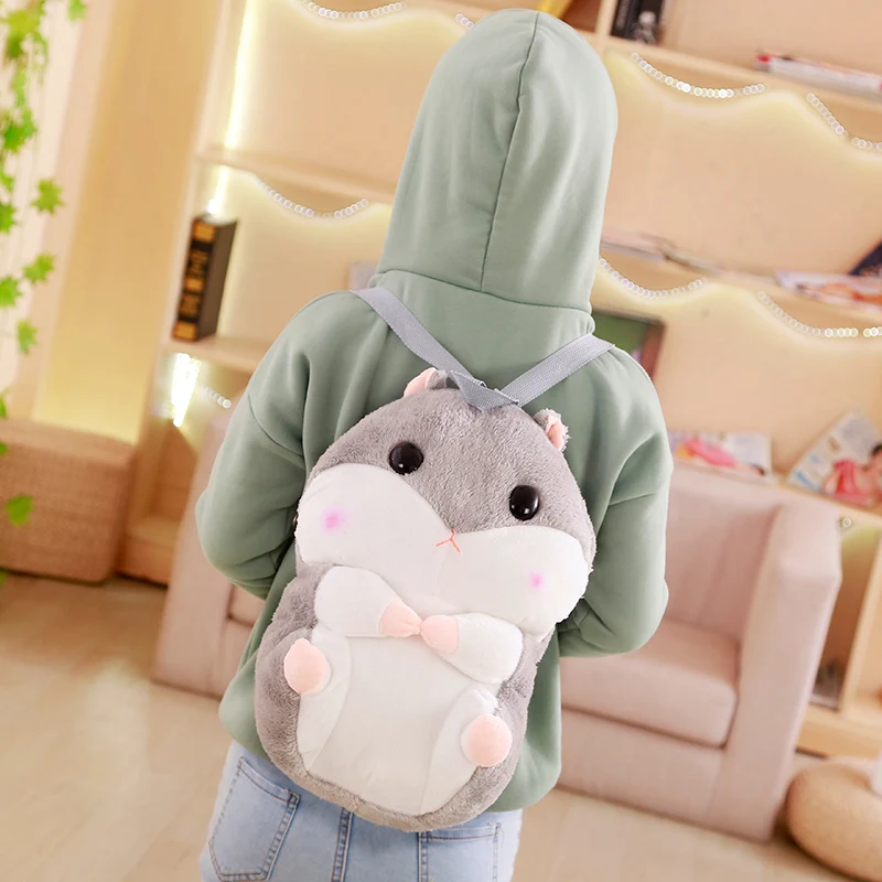 Japanese hamster plush backpack cute  plush hamster hand warm kids plush baby toy boys school bag gift for little girl friends