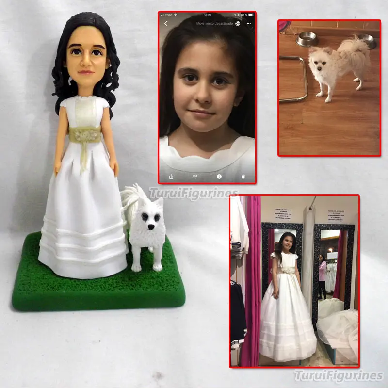 polymer clay doll girl figurine with dog custom bride and groom wedding cake topper funny souvenirs for girl birthday graduation